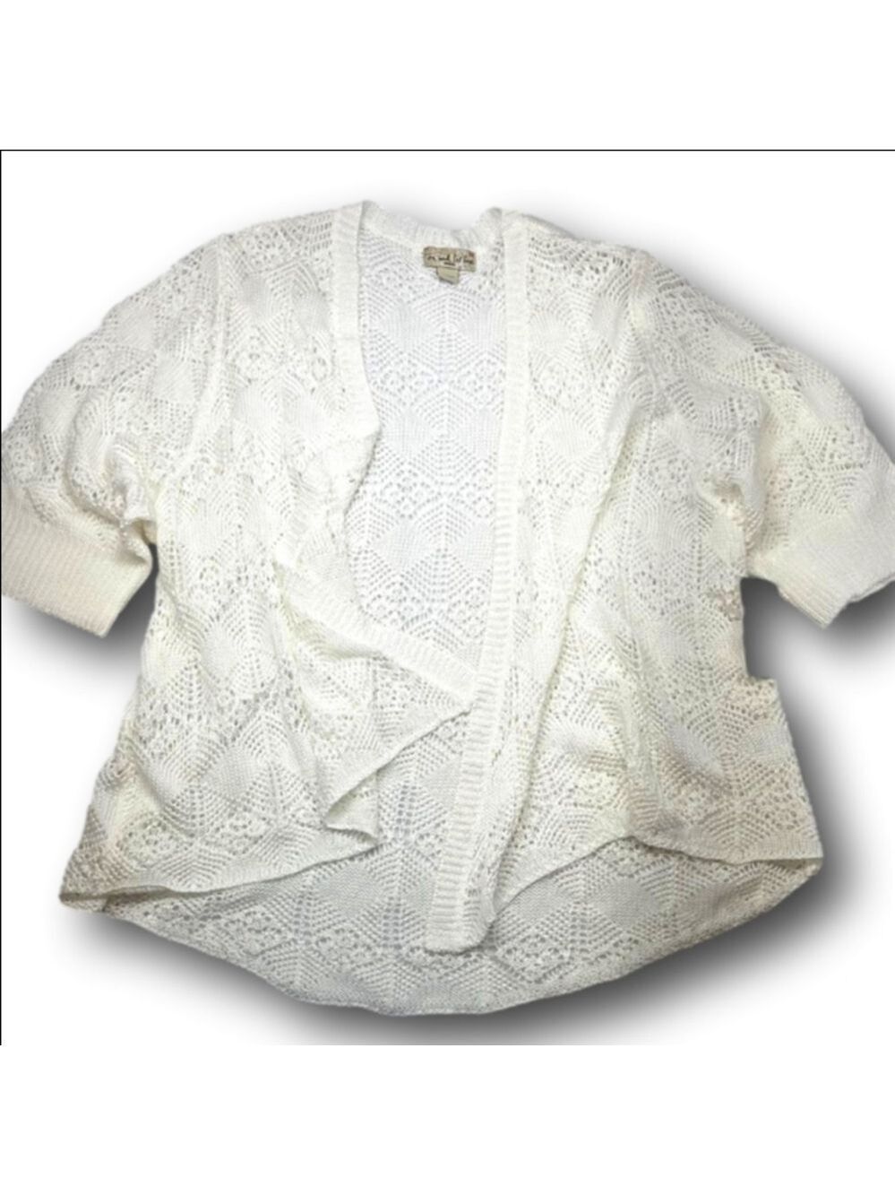 Women's Live and Let Live White Open Knit Cardigan 2X